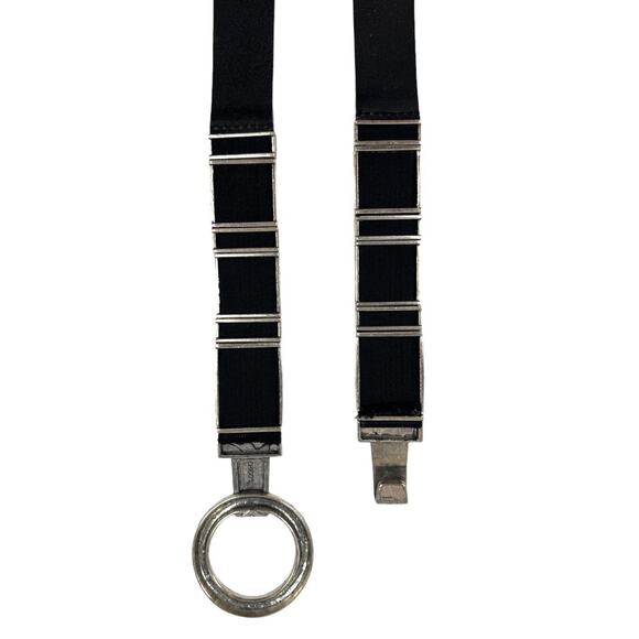 Chicos Belt Leminta Black Mixed Media Leather Stretch Silver Link Buckle 35” Med - Picture 7 of 16